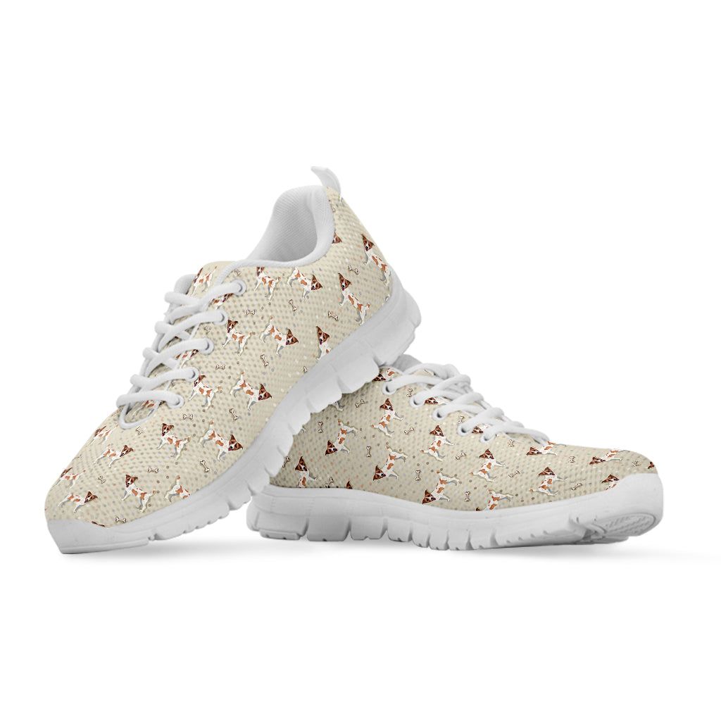 Polka Dot Jack Russell Terrier Print White Running Shoes