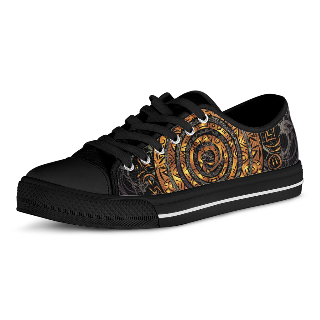 Polynesian Sea Turtle Print Black Low Top Sneakers