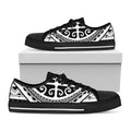 Polynesian Tribal Tattoo Pattern Print Black Low Top Sneakers