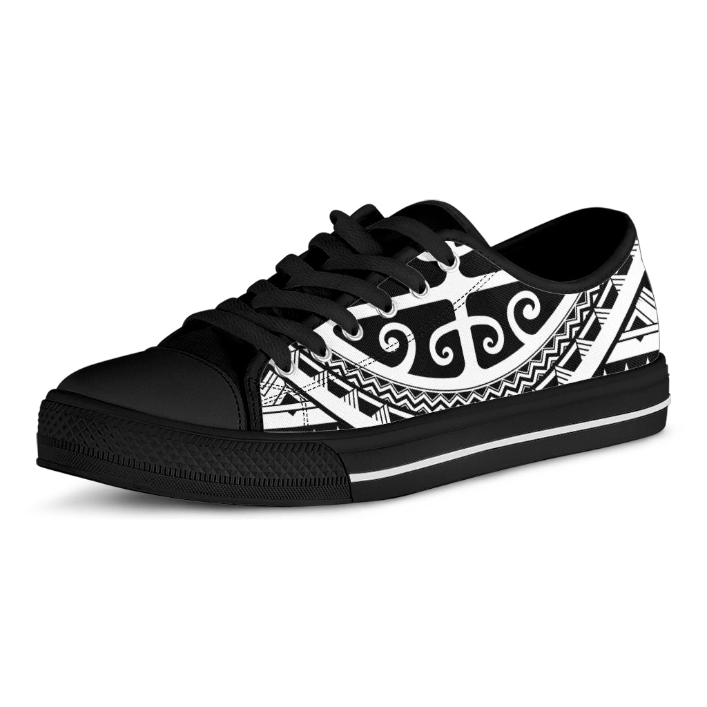 Polynesian Tribal Tattoo Pattern Print Black Low Top Sneakers