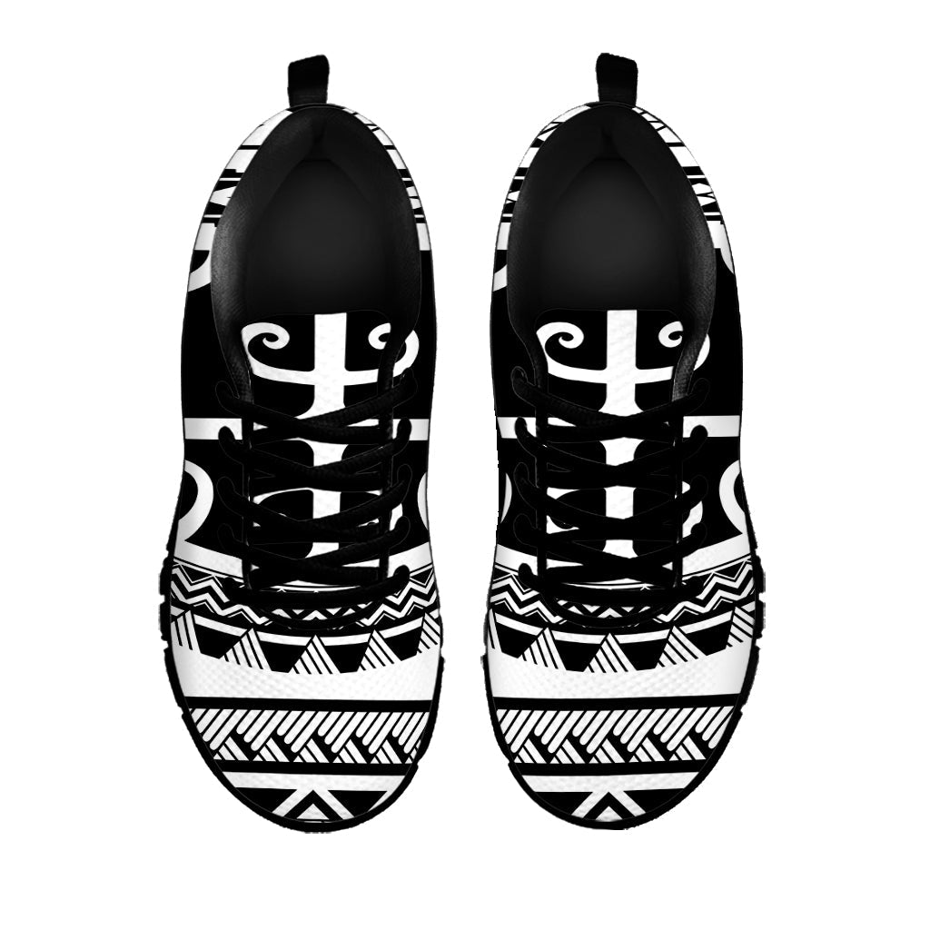 Polynesian Tribal Tattoo Pattern Print Black Running Shoes