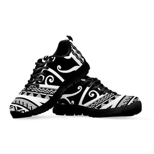 Polynesian Tribal Tattoo Pattern Print Black Running Shoes