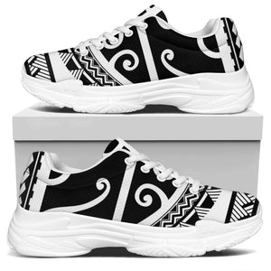 Polynesian Tribal Tattoo Pattern Print White Chunky Shoes