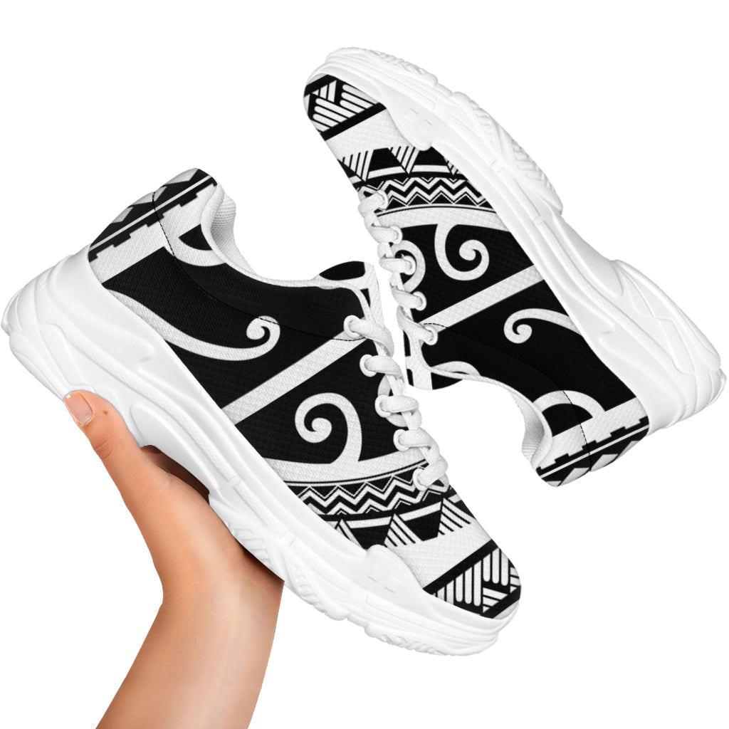 Polynesian Tribal Tattoo Pattern Print White Chunky Shoes