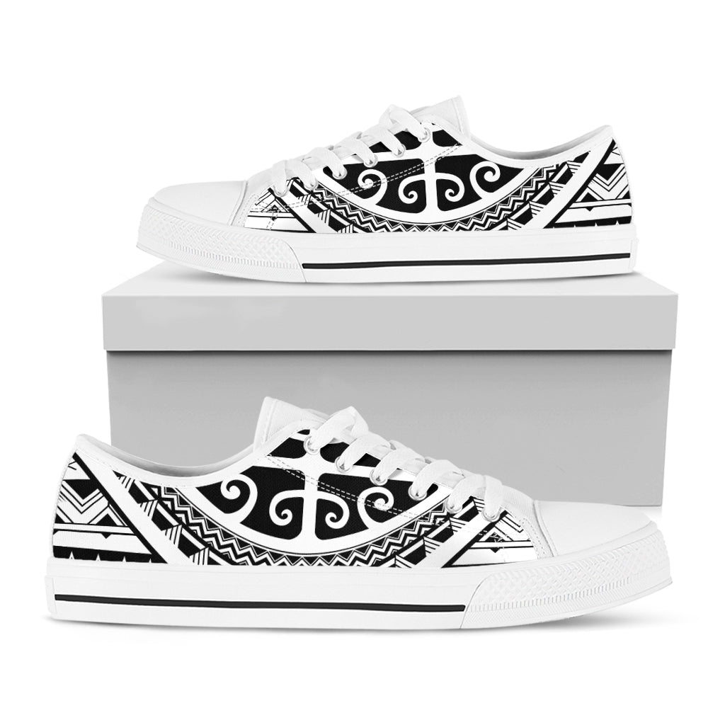 Polynesian Tribal Tattoo Pattern Print White Low Top Sneakers