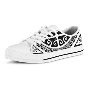 Polynesian Tribal Tattoo Pattern Print White Low Top Sneakers