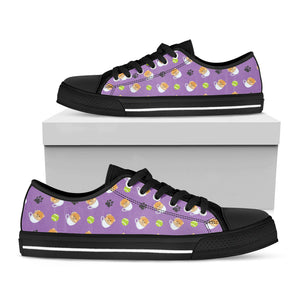 Pomeranian In Tea Cup Pattern Print Black Low Top Sneakers