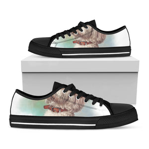 Poodle Portrait Print Black Low Top Sneakers
