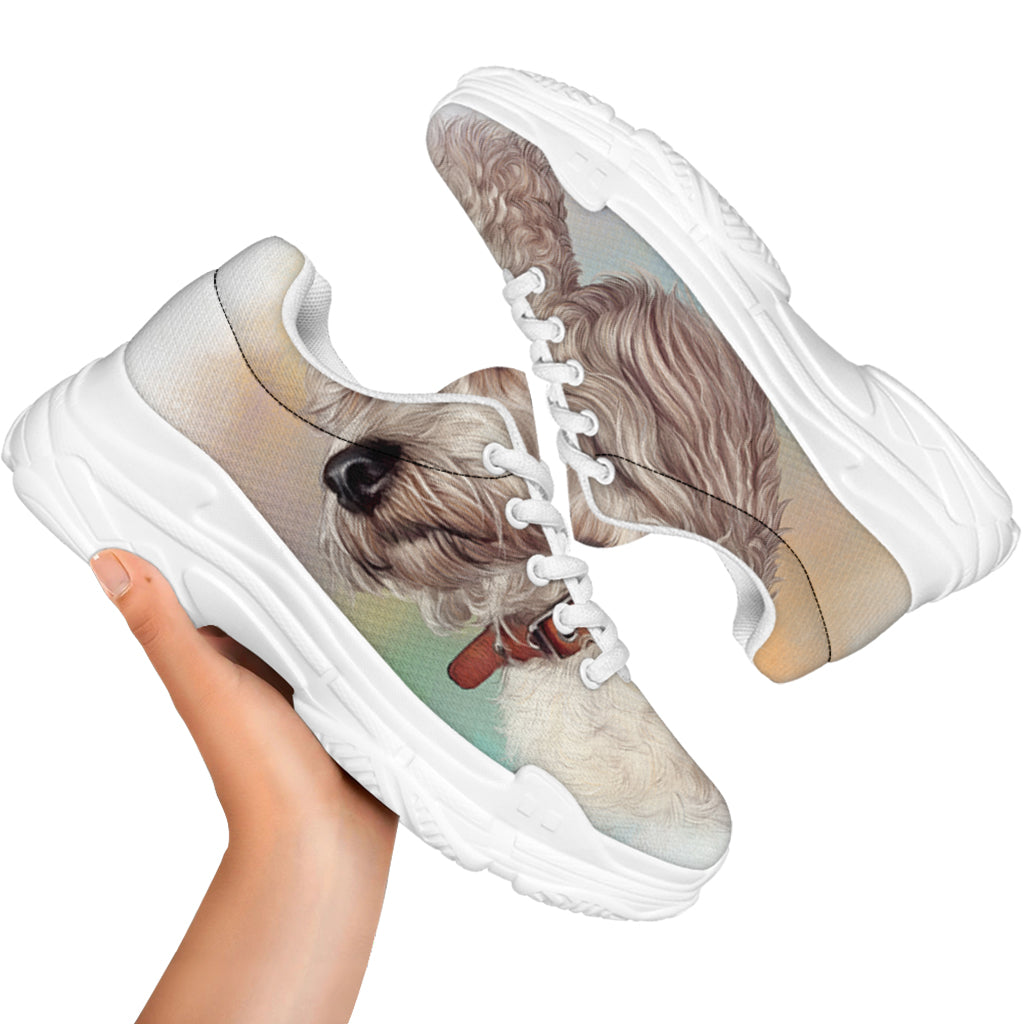 Poodle Portrait Print White Chunky Shoes