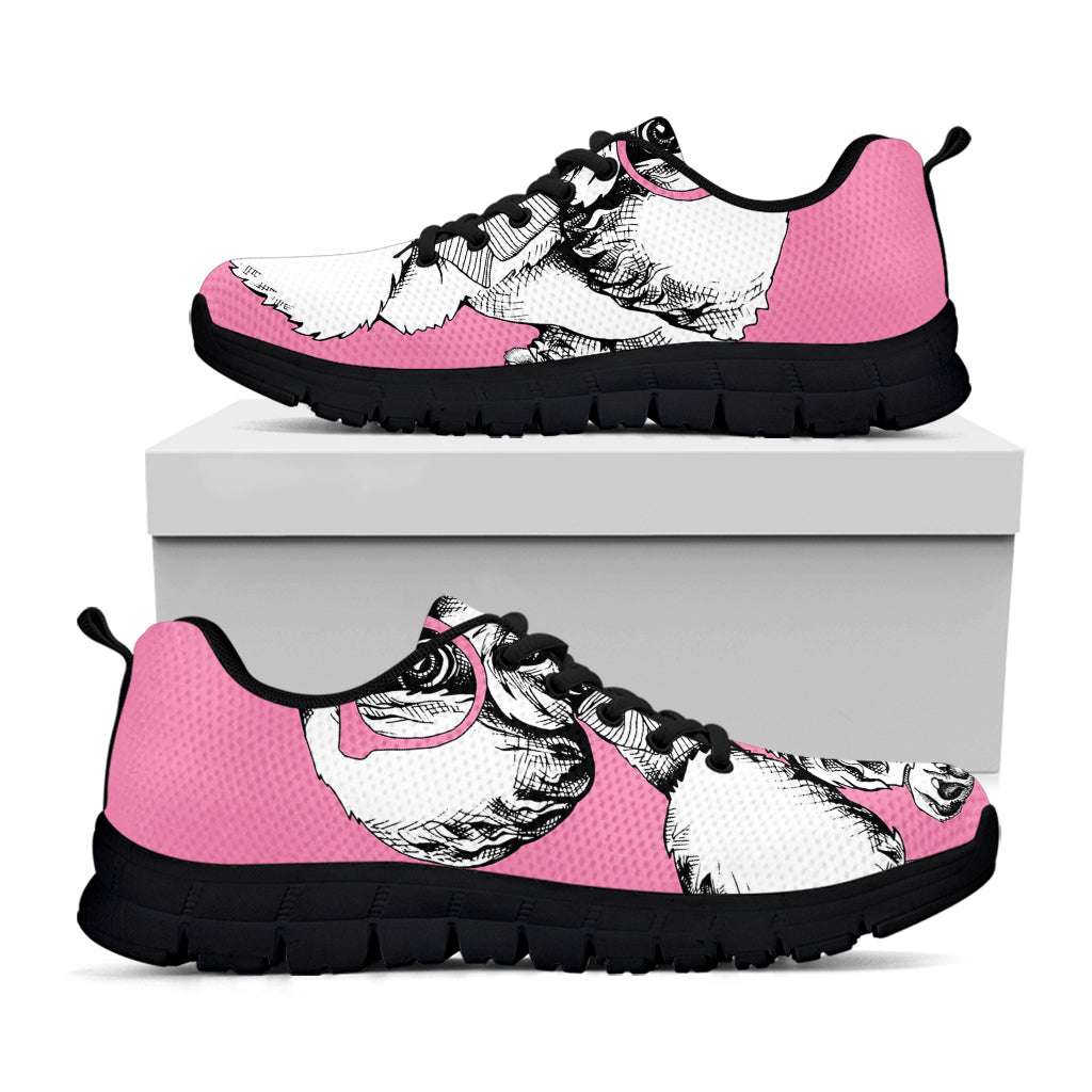 Poodle With Glasses Print Black Running Shoes