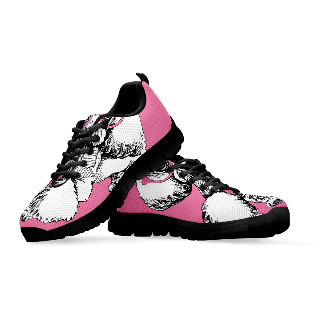 Poodle With Glasses Print Black Running Shoes