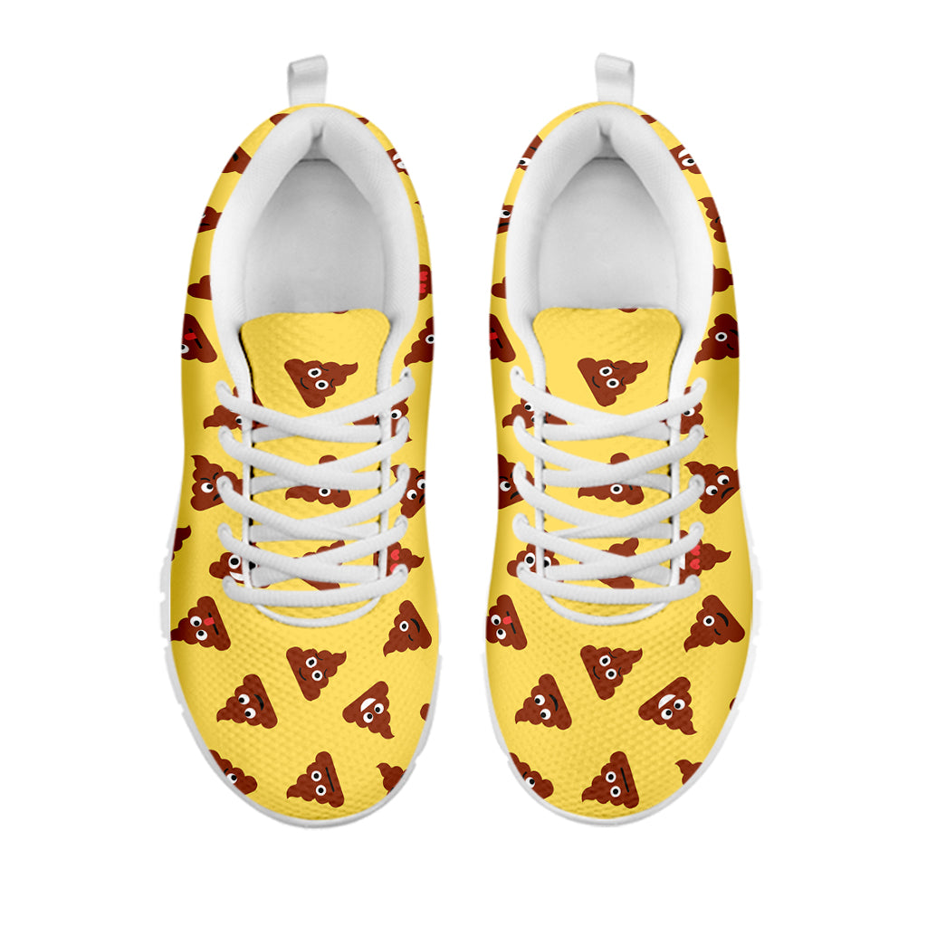 Poop Emoji Pattern Print White Running Shoes