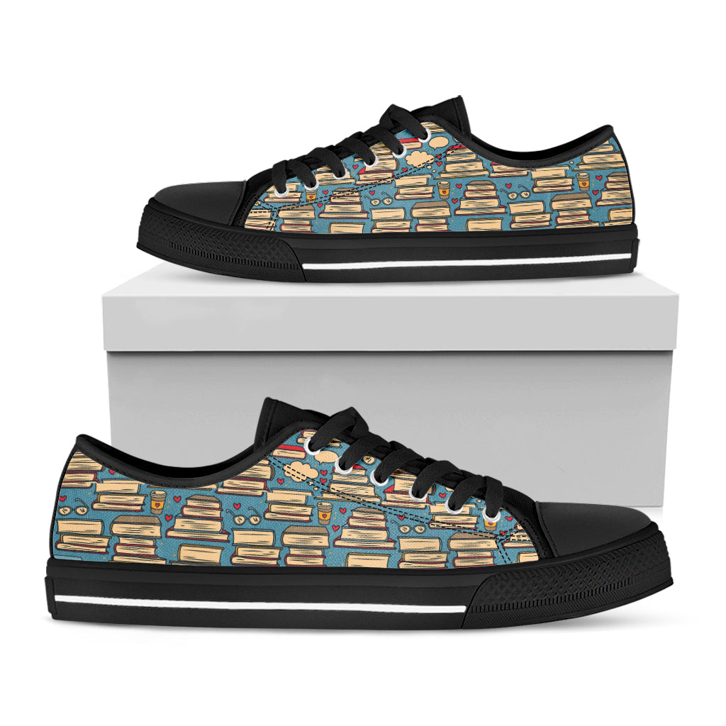 Pop Art Books Pattern Print Black Low Top Sneakers