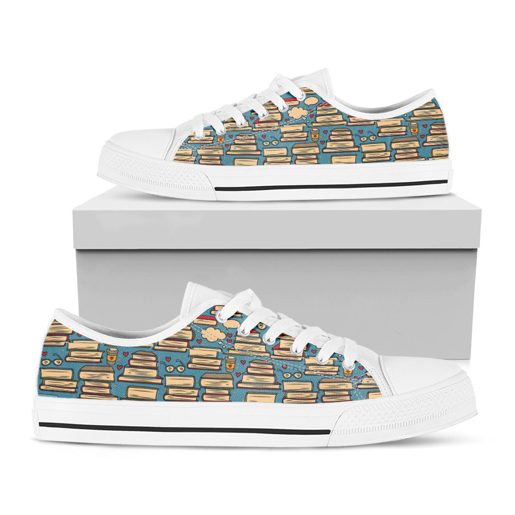 Pop Art Books Pattern Print White Low Top Sneakers