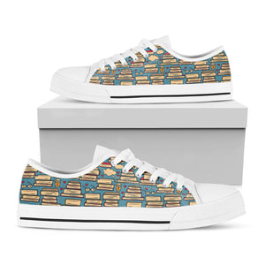 Pop Art Books Pattern Print White Low Top Sneakers