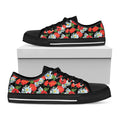 Poppy And Chamomile Pattern Print Black Low Top Sneakers