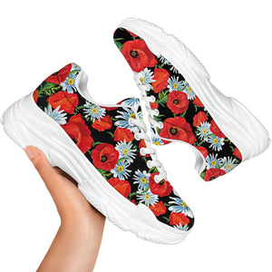 Poppy And Chamomile Pattern Print White Chunky Shoes