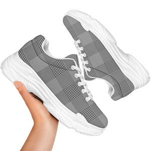Prince of Wales Check Pattern Print White Chunky Shoes