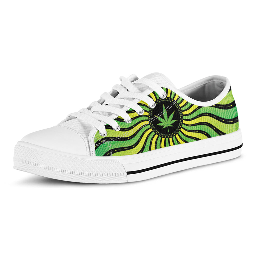 Psychedelic Cannabis Leaf Print White Low Top Sneakers