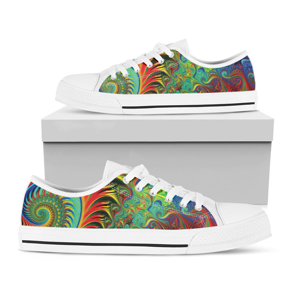 Psychedelic Fractal Print White Low Top Sneakers