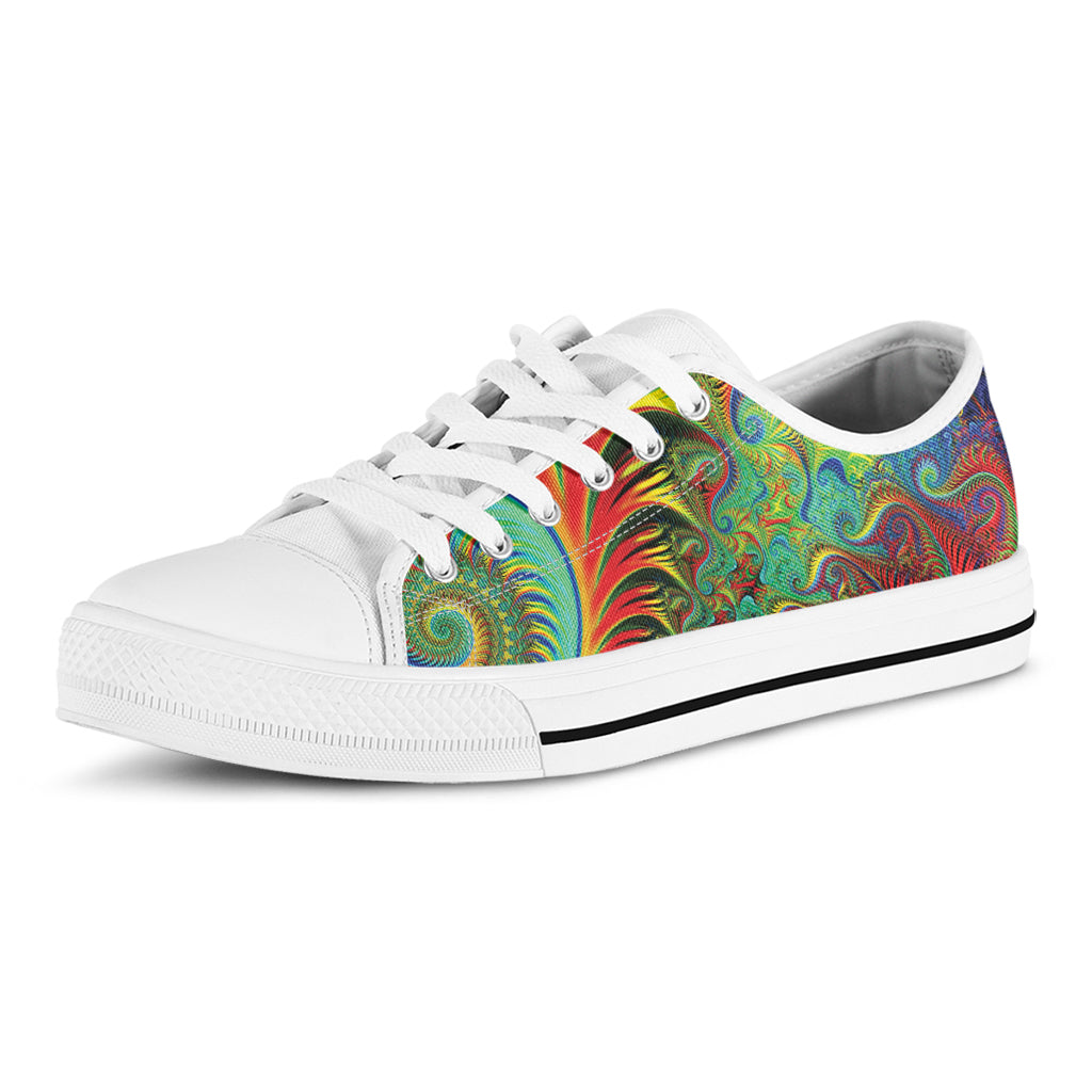 Psychedelic Fractal Print White Low Top Sneakers