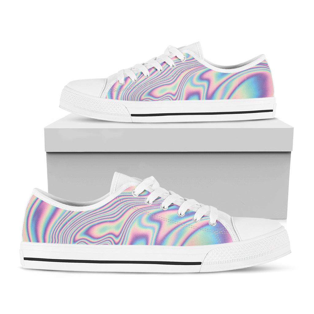 Psychedelic Holographic Print White Low Top Sneakers