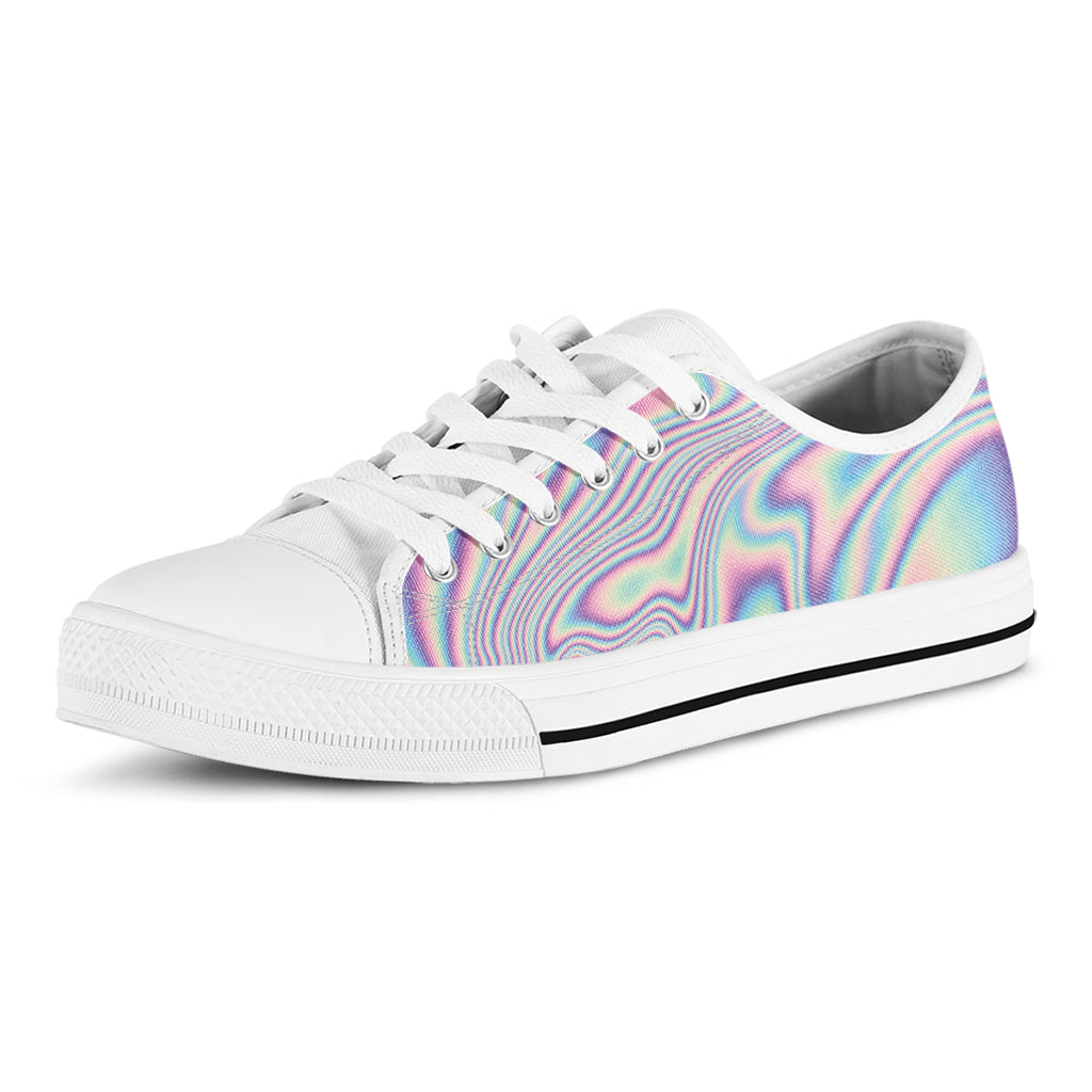 Psychedelic Holographic Print White Low Top Sneakers