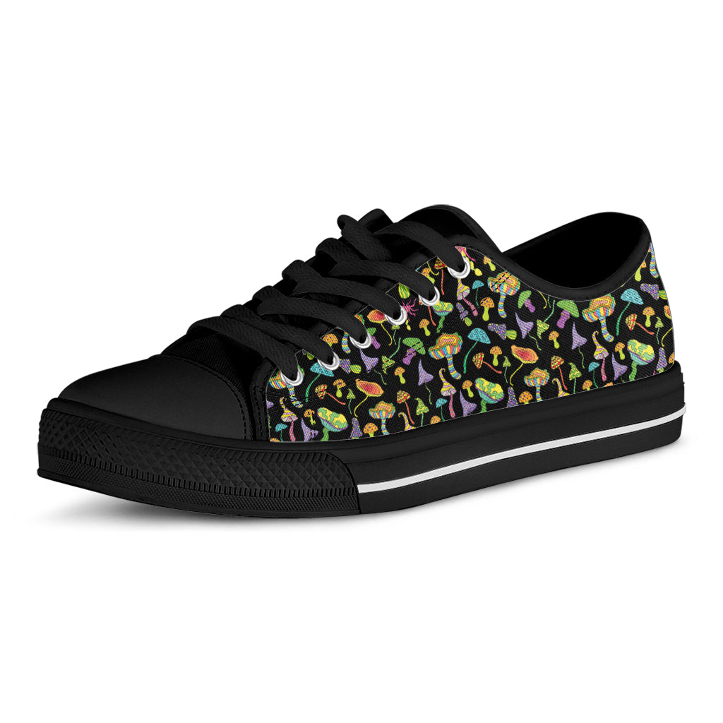 Psychedelic Mushroom Pattern Print Black Low Top Sneakers