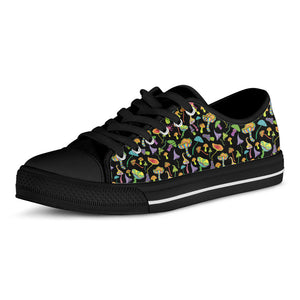 Psychedelic Mushroom Pattern Print Black Low Top Sneakers