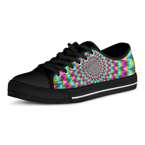 Psychedelic Rave Optical Illusion Black Low Top Sneakers