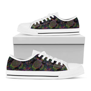 Psychedelic Sea Turtle Pattern Print White Low Top Sneakers