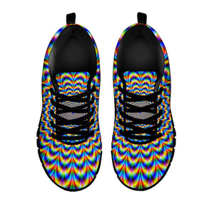 Psychedelic Wave Optical Illusion Black Running Shoes