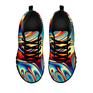 Psychedelic Wave Print Black Running Shoes