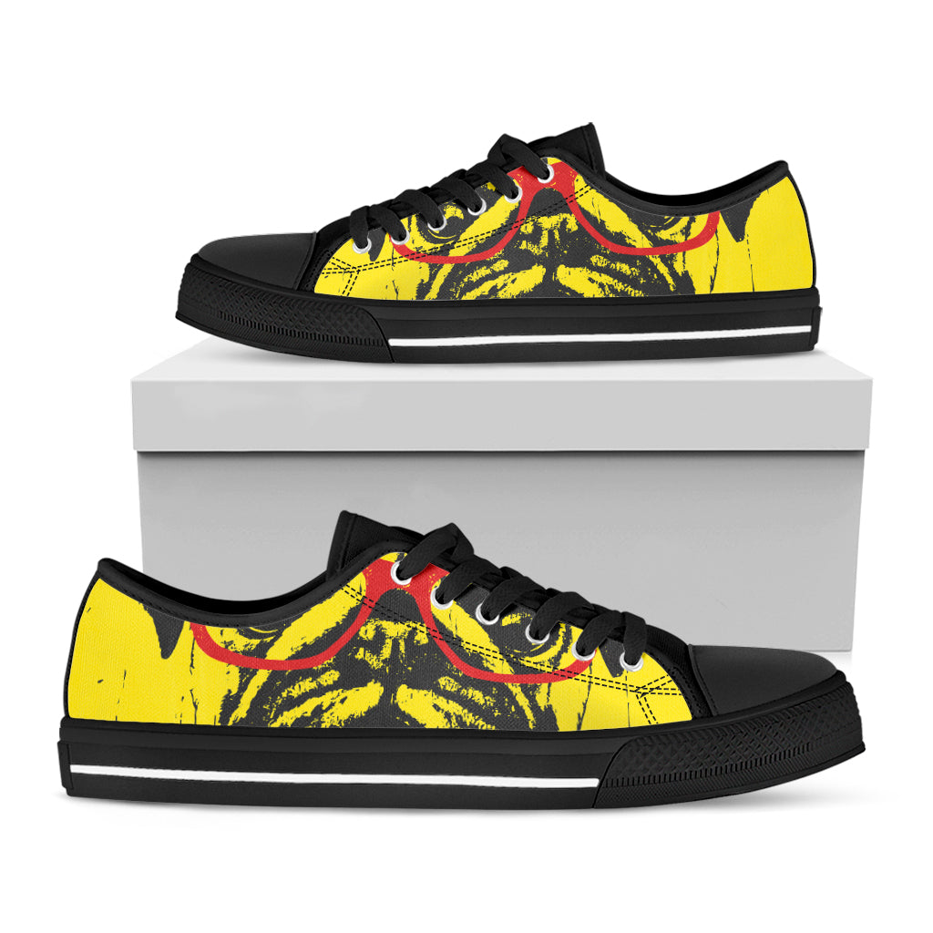 Pug With Glasses Portrait Print Black Low Top Sneakers