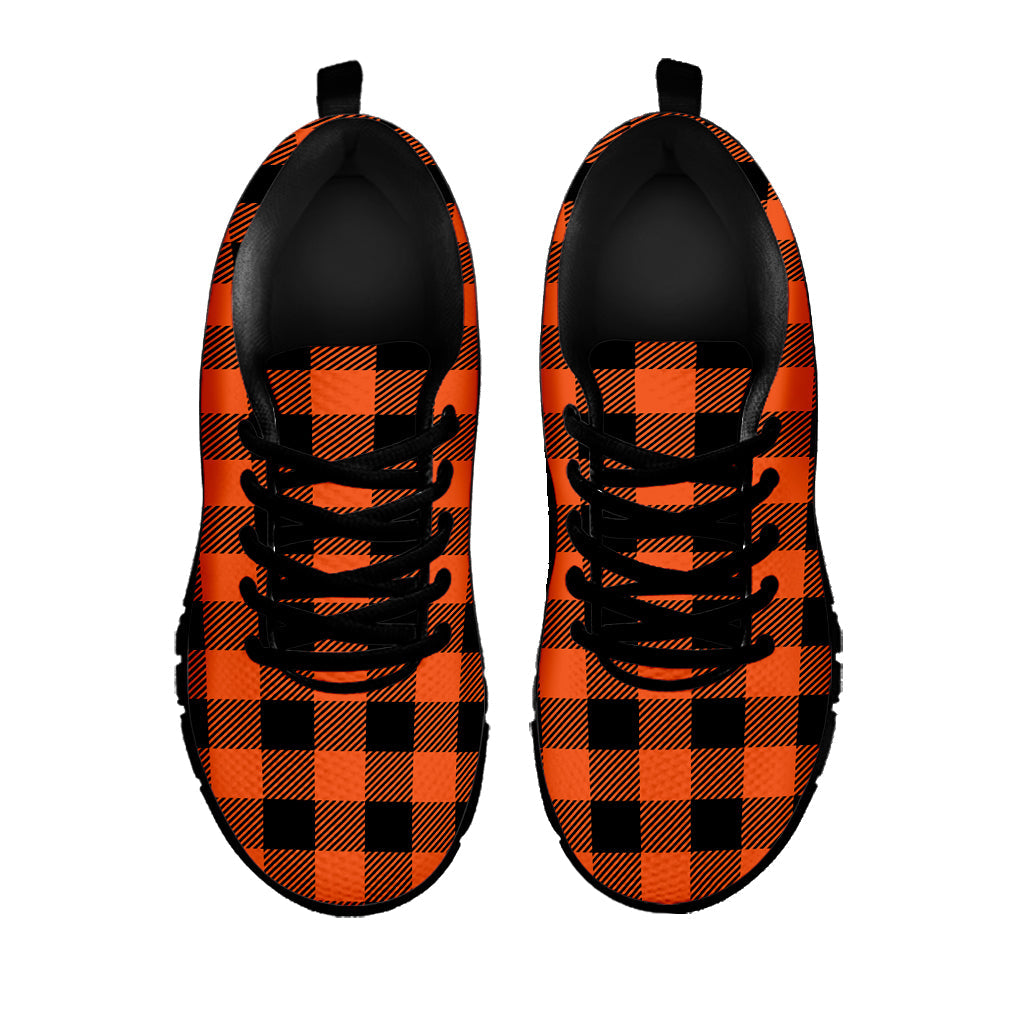 Pumpkin Orange Buffalo Check Print Black Running Shoes