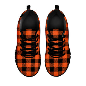 Pumpkin Orange Buffalo Check Print Black Running Shoes