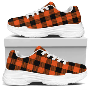 Pumpkin Orange Buffalo Check Print White Chunky Shoes
