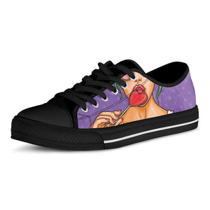 Punk Girl And Lollipop Print Black Low Top Sneakers