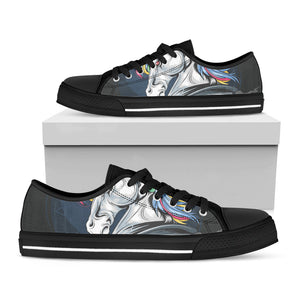 Punk Unicorn Print Black Low Top Sneakers