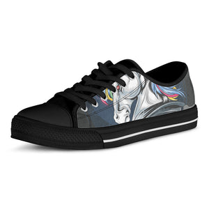 Punk Unicorn Print Black Low Top Sneakers