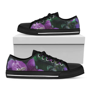 Purple Alstroemeria Print Black Low Top Sneakers
