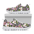 Purple Alstroemeria Zigzag Pattern Print White Running Shoes