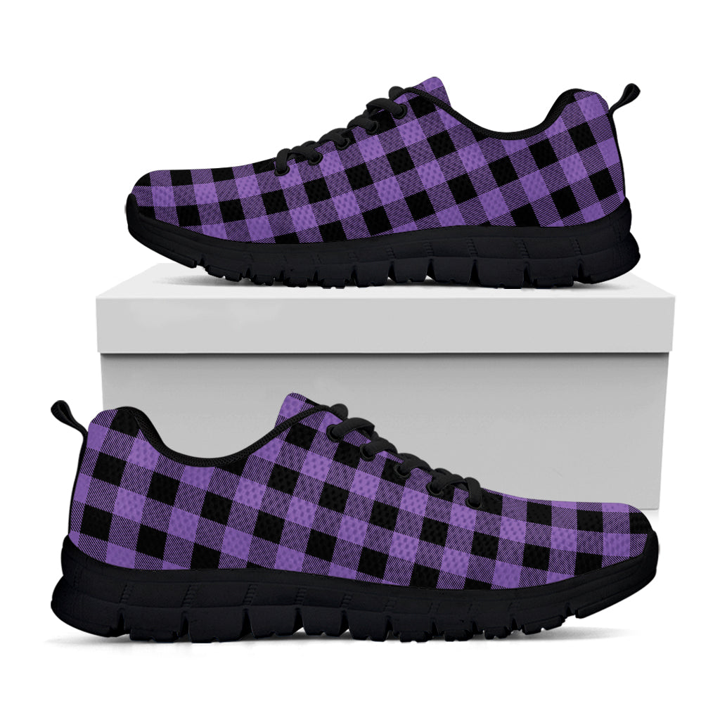 Purple And Black Buffalo Check Print Black Running Shoes
