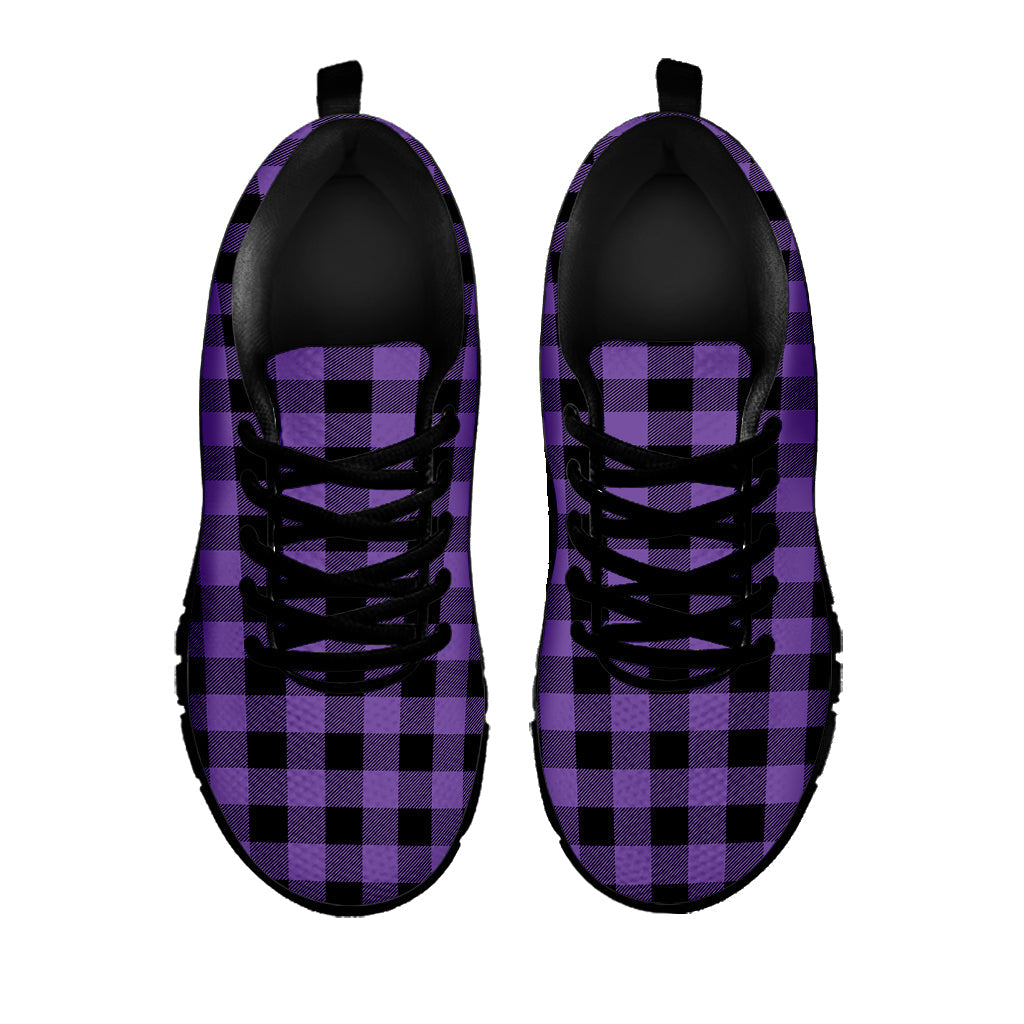 Purple And Black Buffalo Check Print Black Running Shoes
