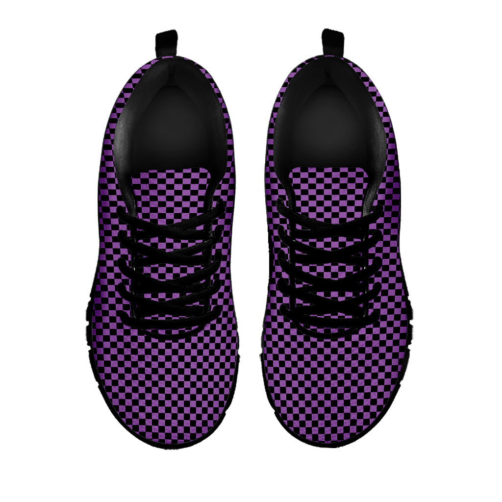 Purple And Black Checkered Pattern Print Black Running Shoes