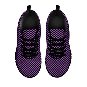 Purple And Black Checkered Pattern Print Black Running Shoes