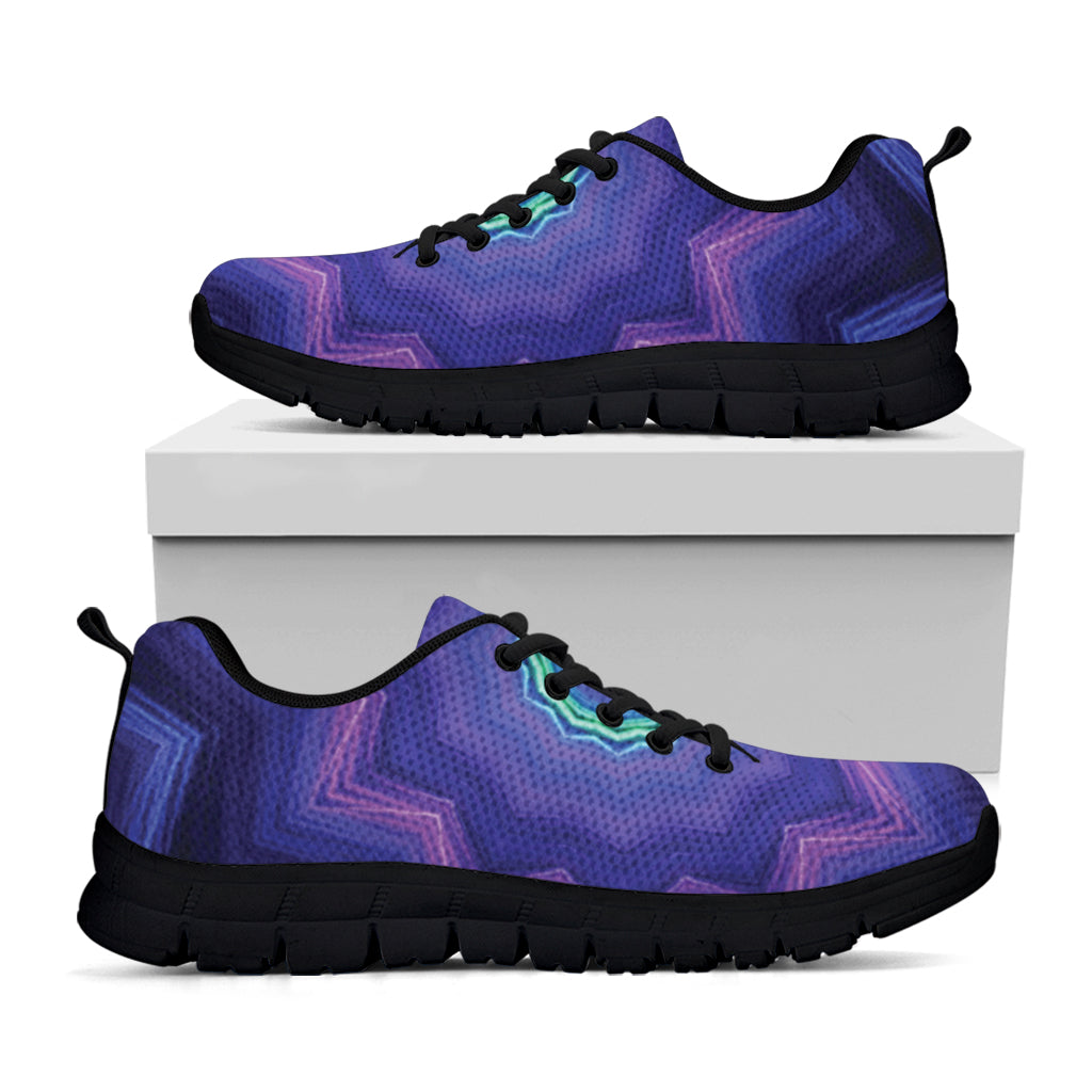 Purple And Blue Kaleidoscope Print Black Running Shoes