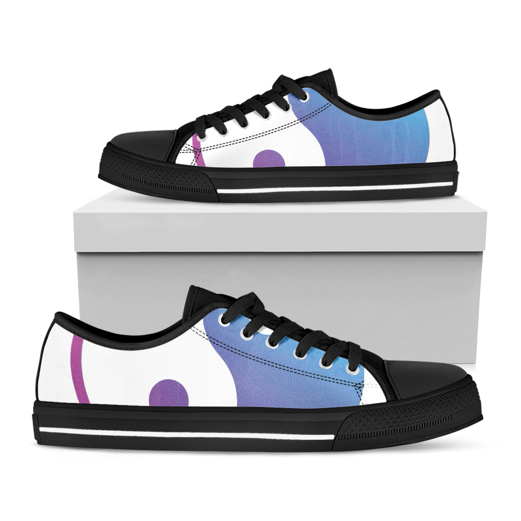 Purple And Blue Yin Yang Print Black Low Top Sneakers