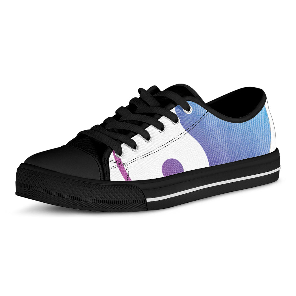 Purple And Blue Yin Yang Print Black Low Top Sneakers