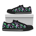 Purple And Green Leaf Pattern Print Black Low Top Sneakers